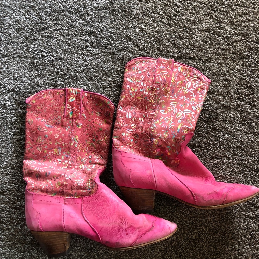 VTG 1980’s ELIOT PINK BOOTS LEATHER ITALY SOLD BY SPIEGEL 8 Cowboy Western